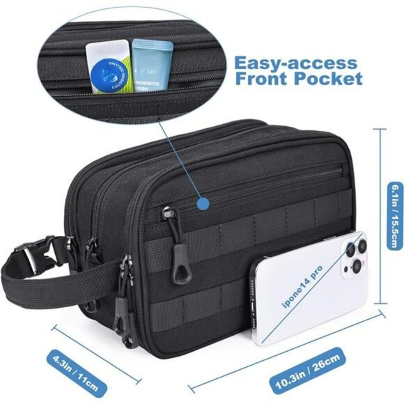 Mens Hygiene Bag Waterproof Tactical Toiletry Kit Travel Dopp Kit YKK Zippers - Picture 5 of 7